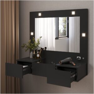 Penteadeira Camarim Suspensa Sofia Preto Acetinado [F066]