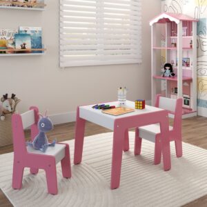 Conjunto De Mesa Infantil Com 2 Cadeiras Diana Branco Rosa [F066]