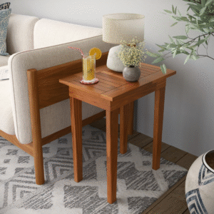 Mesa Lateral 50x35 Ripada Madeira Rustica Castanho [F066]