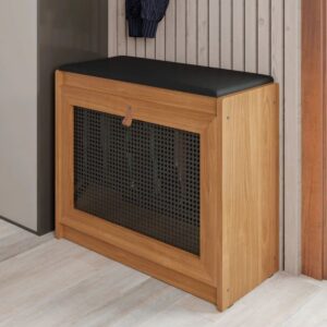 Banco Sapateira Plenitude Madeira Corino Preto [F066]