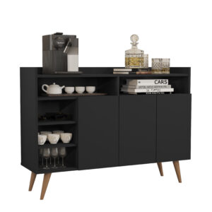 Buffet Aparador 3 Portas Nichos Retro Celta Preto [F066]