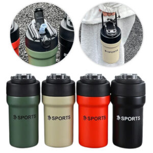 Garrafa Térmica Copo Inox 500ml Canudo Alça Cor: Preto [F102]