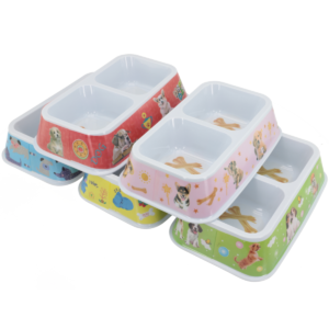 Comedouro Duplo Quadrado Melamina P/ Ração  água Lovely Vibe [F088]