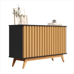 Balcao Buffet 3 Portas Ripado 1,36 Juçara Preto Nature [F066]