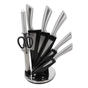 Kit De Facas Inox Com Amolador, Tesoura E Suporte 8 Peças [F088]