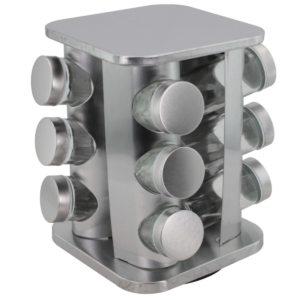 Porta Condimentos Quadrado Aço Inox/vidro Com 12 Pcs [F088]