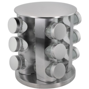 Porta Condimentos Redondo Aço Inox/vidro Com 12 Pcs [F088]