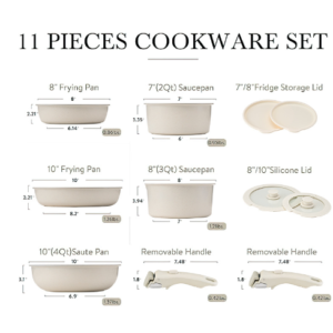 Conjunto de Panelas CAROTE 11 Peças Antiaderente com Alça Removível para Indução