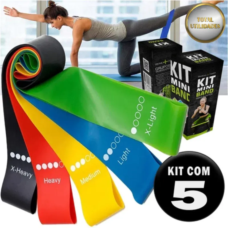 Kit com 5 Faixas Elásticas de Resistência para Treino e Exercícios