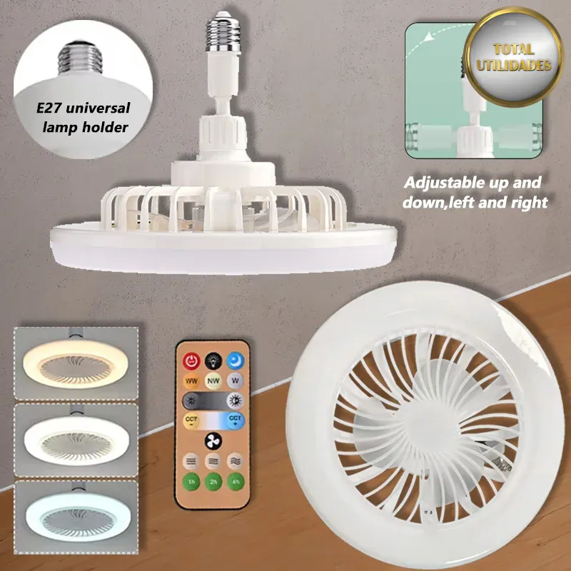 Luminária Ventilador 2 em 1 LED com Controle Remoto e Base E27
