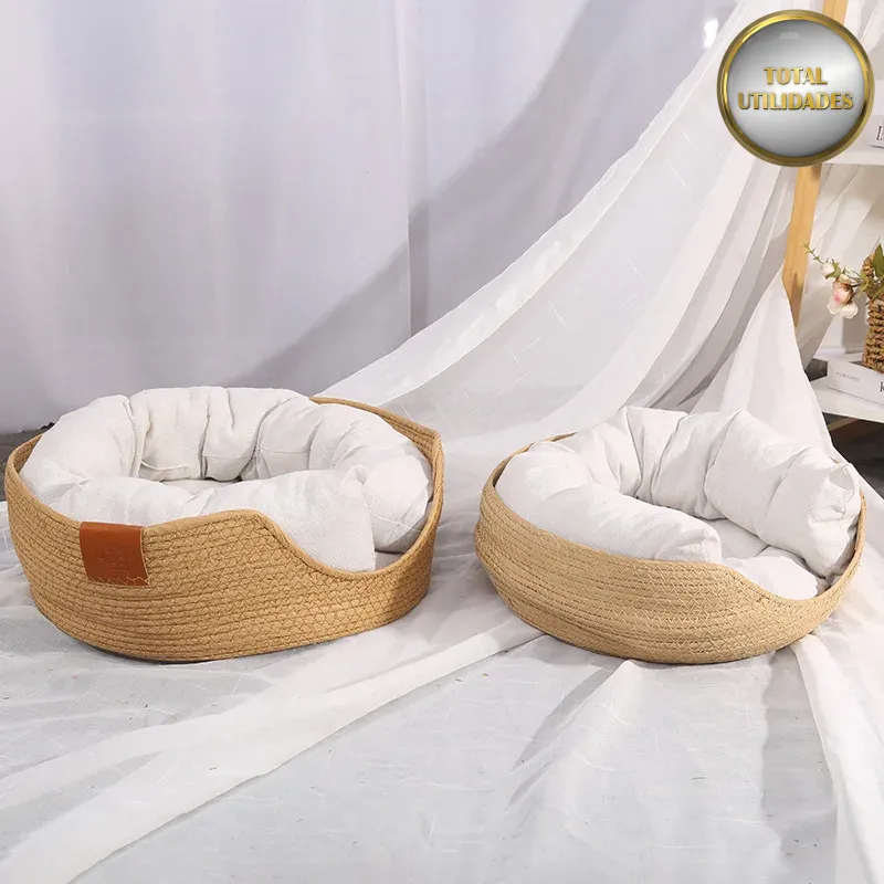 Cama para Gatos em Fibra Natural Trançada com Almofada Confortável