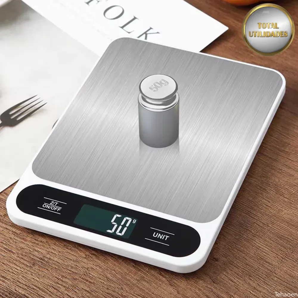 Balança Digital de Cozinha USB 10Kg/1g para Alimentos e Café