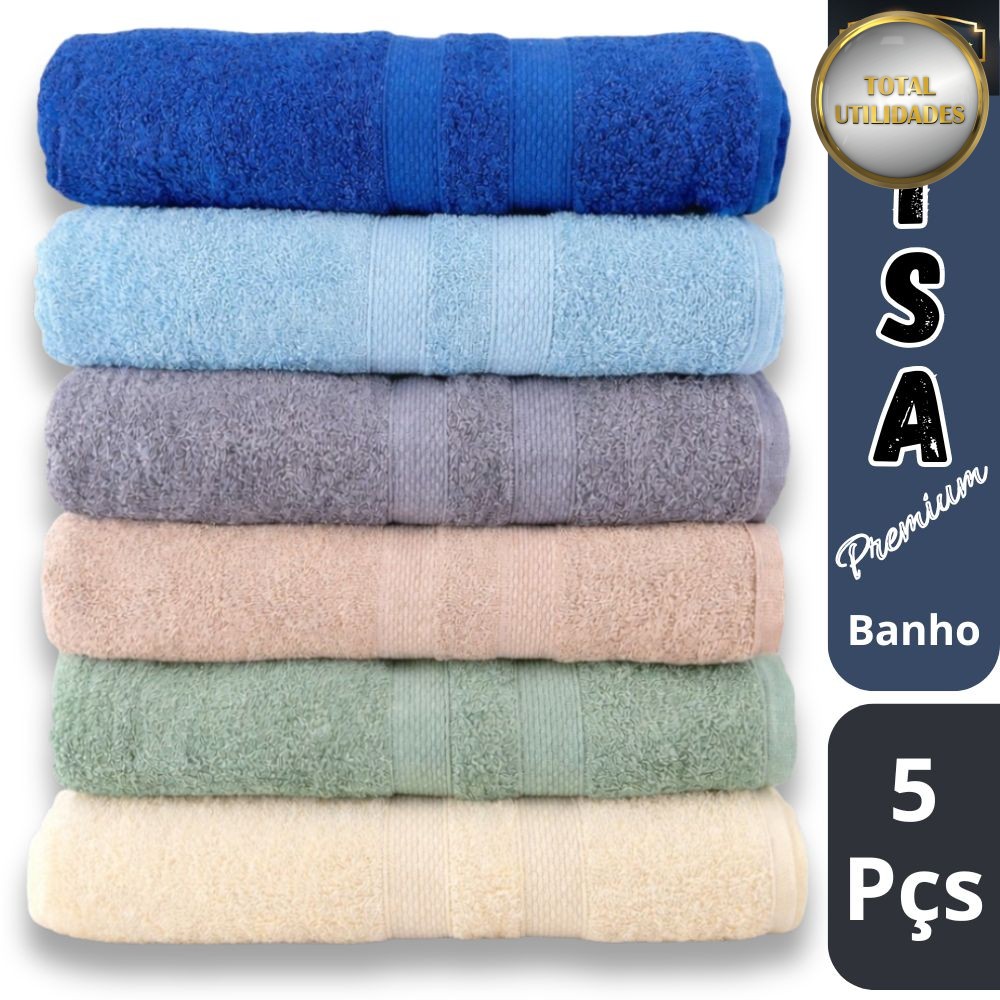 Kit 5 Toalhas de Banho Isa Premium 80x150 Super Grossas 435g/m²