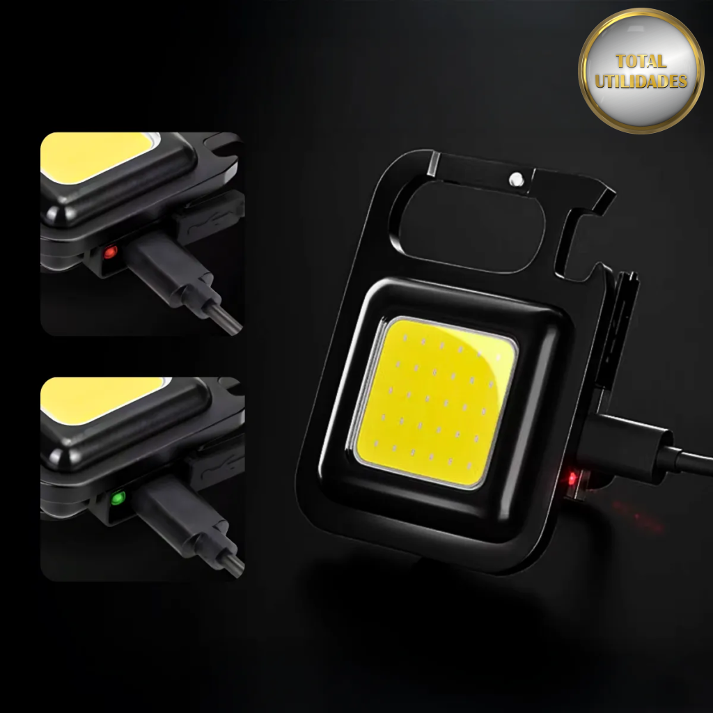 Lanterna Recarregável Chaveiro Multifuncional LED COB com Abridor