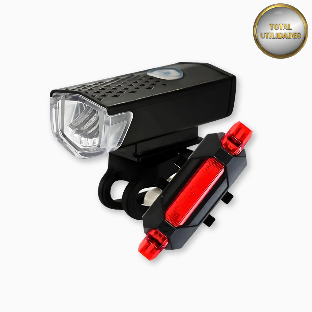 Kit Bike Farol Frontal + Traseiro Ultra LED USB Recarregável