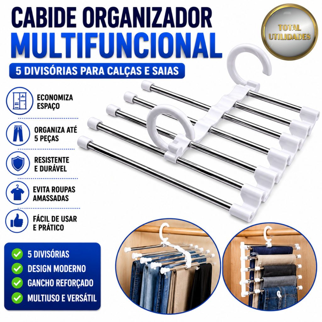 Cabide Organizador de Roupas com 5 Divisórias