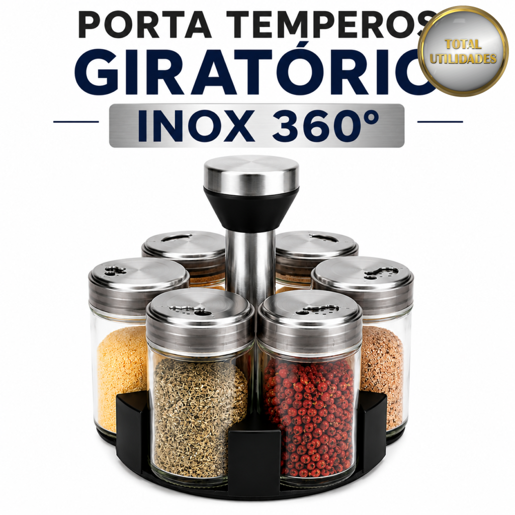 Porta Temperos Giratório Inox 360°