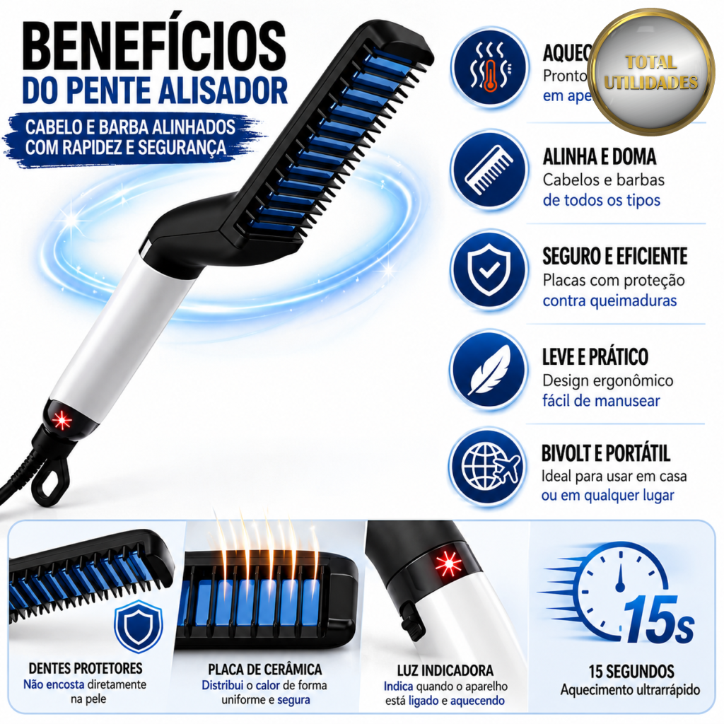 Escova Elétrica Modeladora para Cabelos e Barba