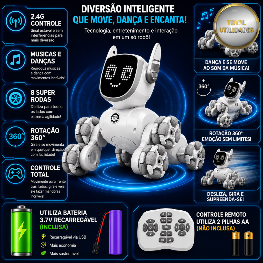 Robô Cão Interativo com Controle Remoto – Branco