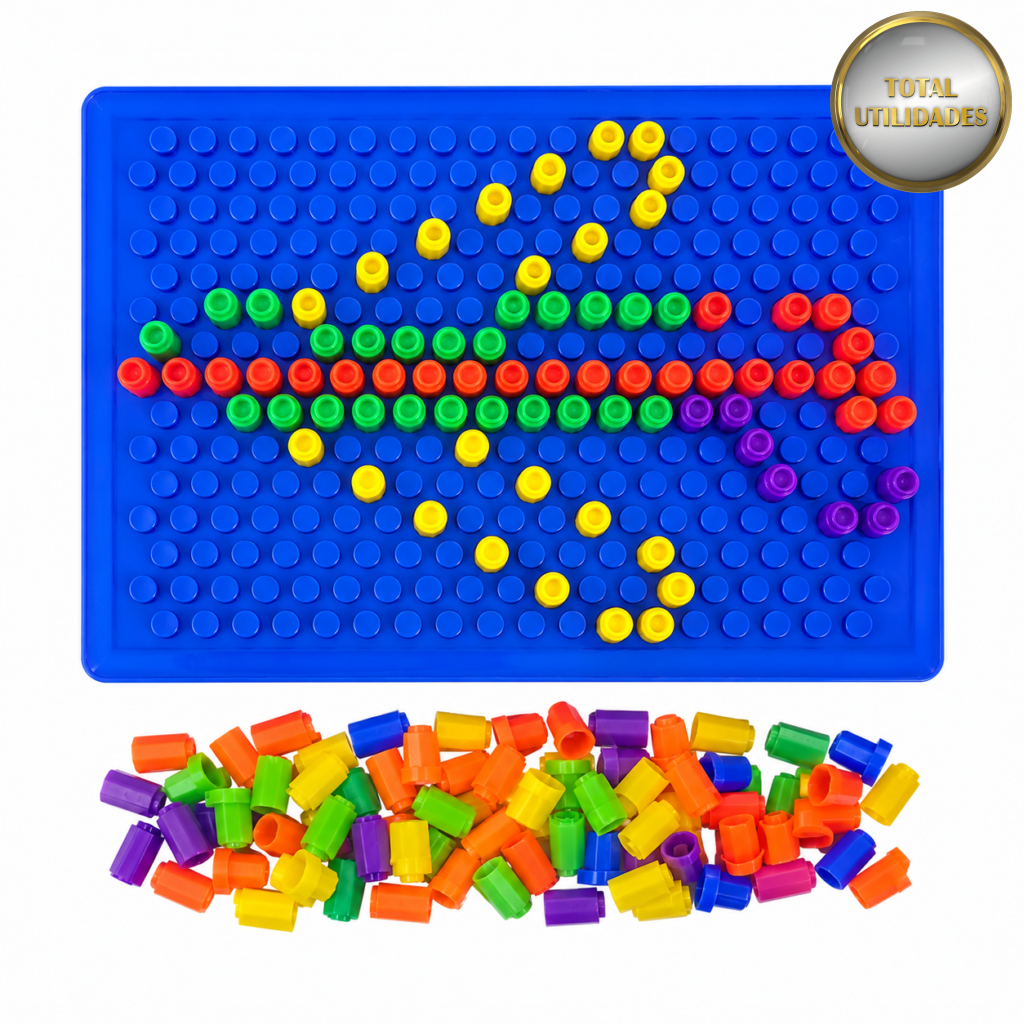 Brinquedo Educativo Mosaico de Pinos Coloridos com Tabuleiro
