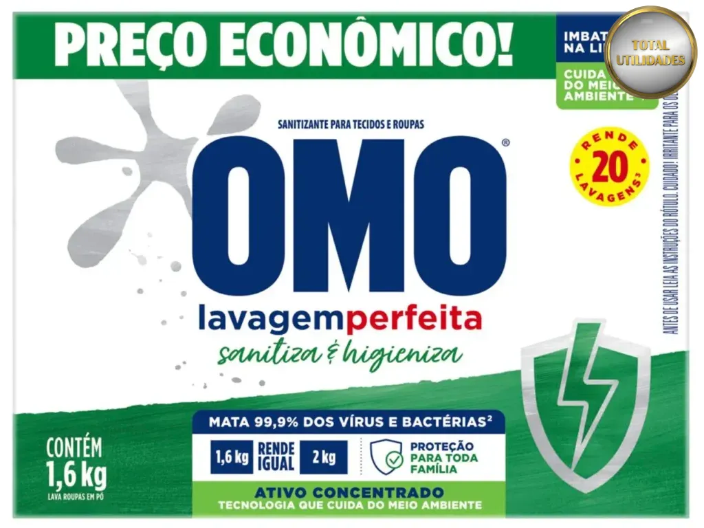 Sabão em Pó OMO Lavagem Perfeita Sanitiza e Higieniza 1,6kg