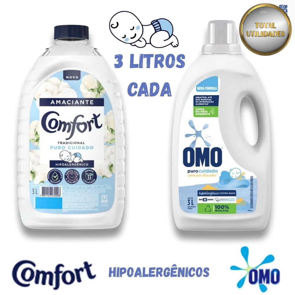 Kit Lava Roupas OMO e Amaciante Comfort Puro Cuidado 3L Cada