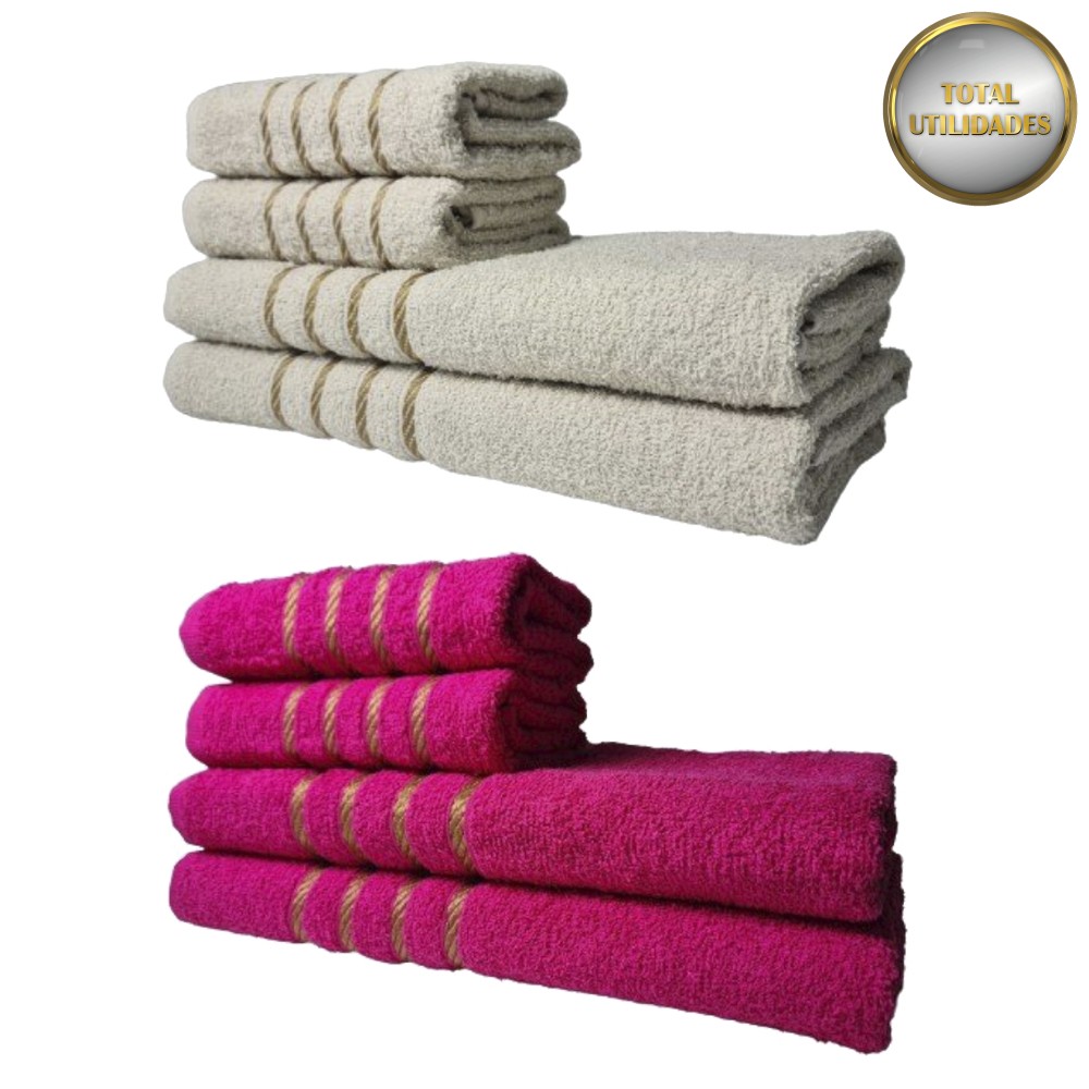 Kit 8 Toalhas Grandes Montreal 4 Banhos e 4 Rostos Bege + Rosa